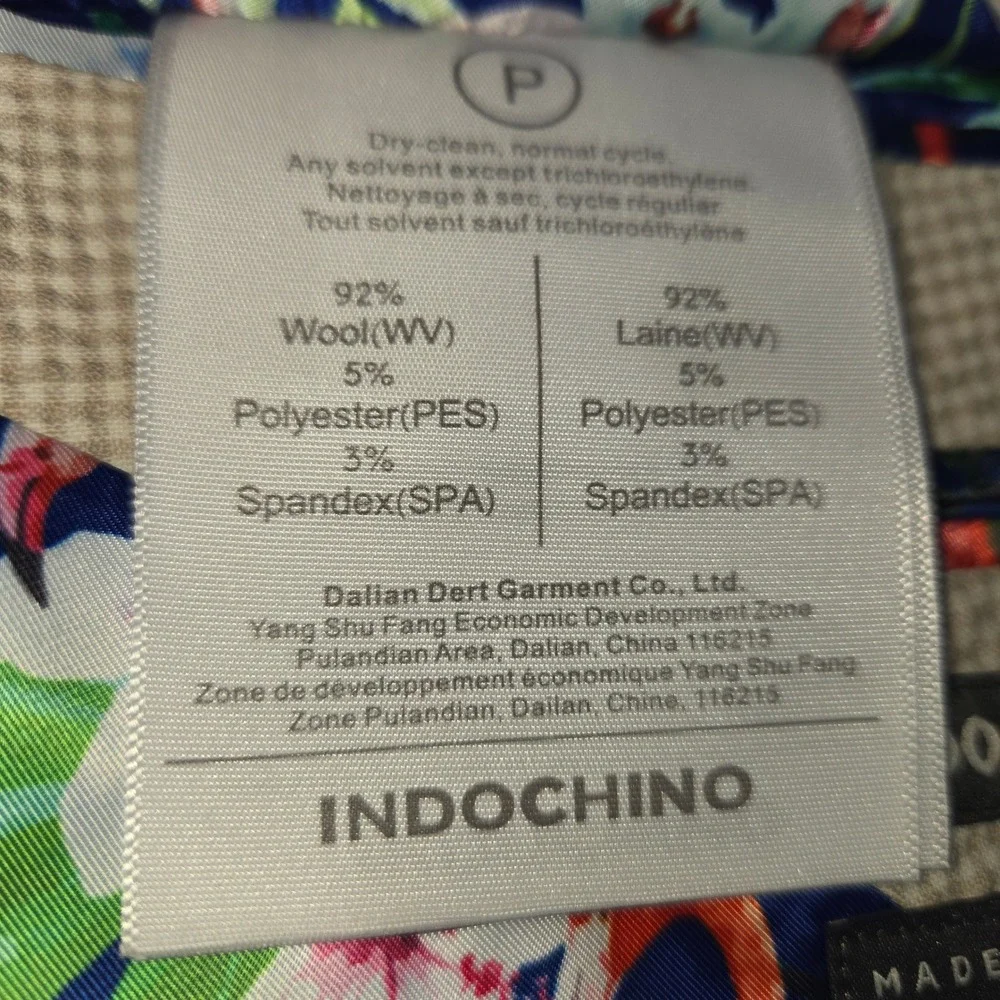 Indochino Blazer Mens Custom Tan Gingham‎ Wool Blend Tropical Flamingo Lining